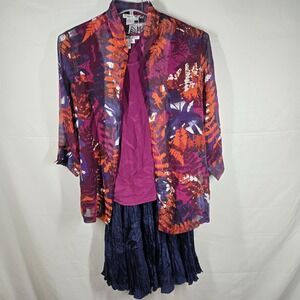 Vintage 90s Y2K WinterSilks 100% Silk‎ 3-Piece Set Size Small Nature Artsy Fern